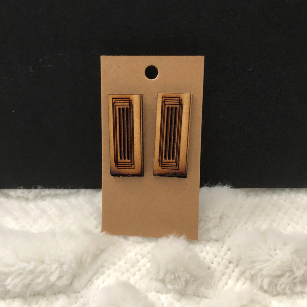 Rectangular Pillars Wooden Earrings