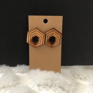 Hexagon Inside a Hexagon Wooden Earrings