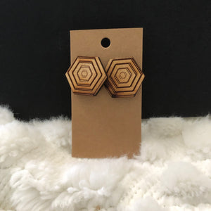 Hexagon Target Wooden Earrings