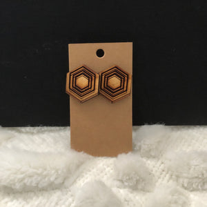 3D Hexagon Wooden Earrings